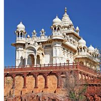 Jodhpur. Rajasthan. Jaswant Thada an architectural landmark in Jodhpur, India. A white marble memorial, built in 1899, by Sardar Singh in memory of Maharaja Jaswant Singh II. Indian architecture