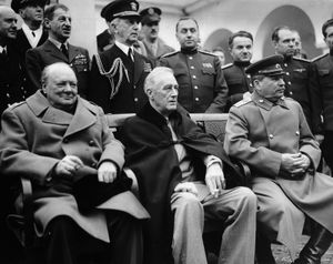 Winston Churchill, Franklin D. Roosevelt, and Joseph Stalin