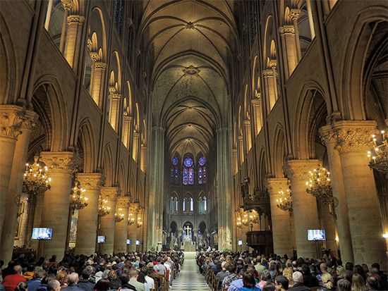 Notre-Dame's soaring Gothic interior