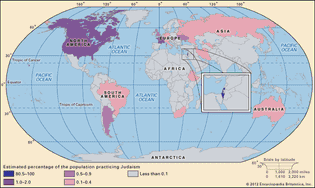 World distribution of Judaism