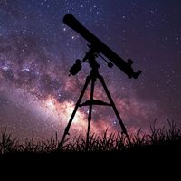 Infinite space background with silhouette of telescope. This image elements furnished by NASA.