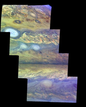 false-colour mosaic of Jupiter's northern hemisphere