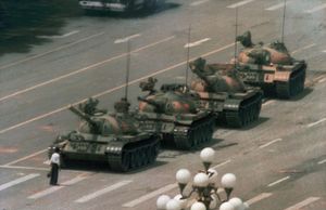 A demonstrator blocking tanks near Tiananmen Square