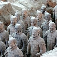 Xi'an clay terracota soldiers, China. Terracotta Army inside the Qin Shi Huang Mausoleum, 3rd century BCE.