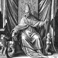 Saint Gregory I or Gregory the Great (c. 540-604), pope from 590 to 604. Undated copperplate engraving by Adrian Collaert (c.1520-67).