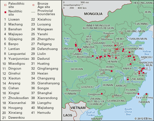 principal sites of prehistoric and Shang China