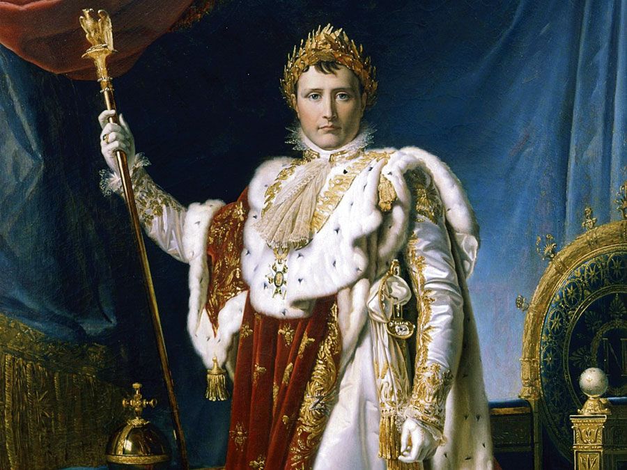 Napoleon Bonaparte. Napoleon in Coronation Robes or Napoleon I Emperor of France, 1804 by Baron Francois Gerard or Baron Francois-Pascal-Simon Gerard, from the Musee National, Chateau de Versailles.