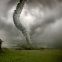 tornado, digitally altered image. (storm; wind; clouds; natural disaster)