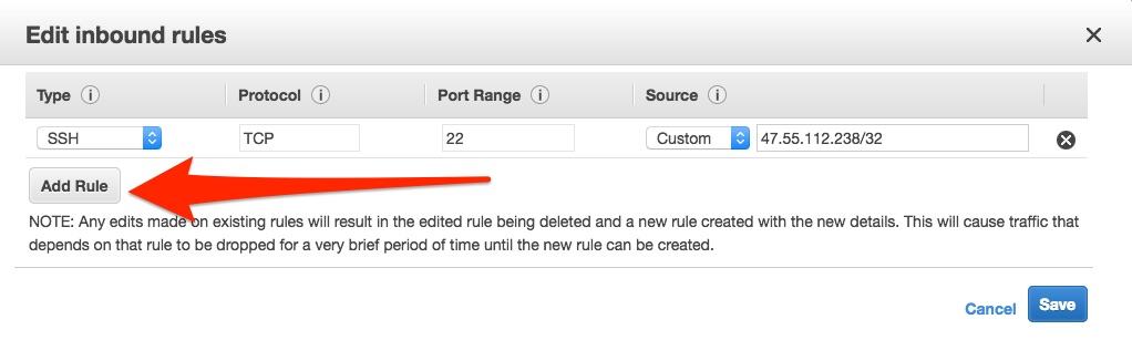 EC2 add security group rule button