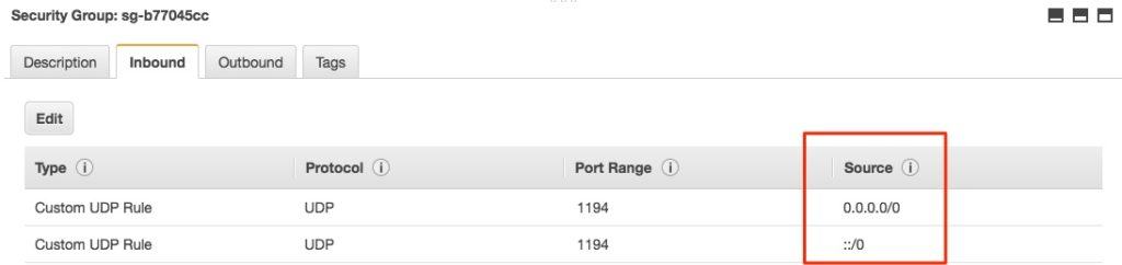 EC2 security group anywhere to port 1194