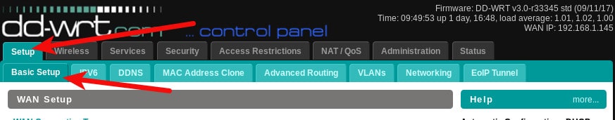 dd-wrt basic setup tab