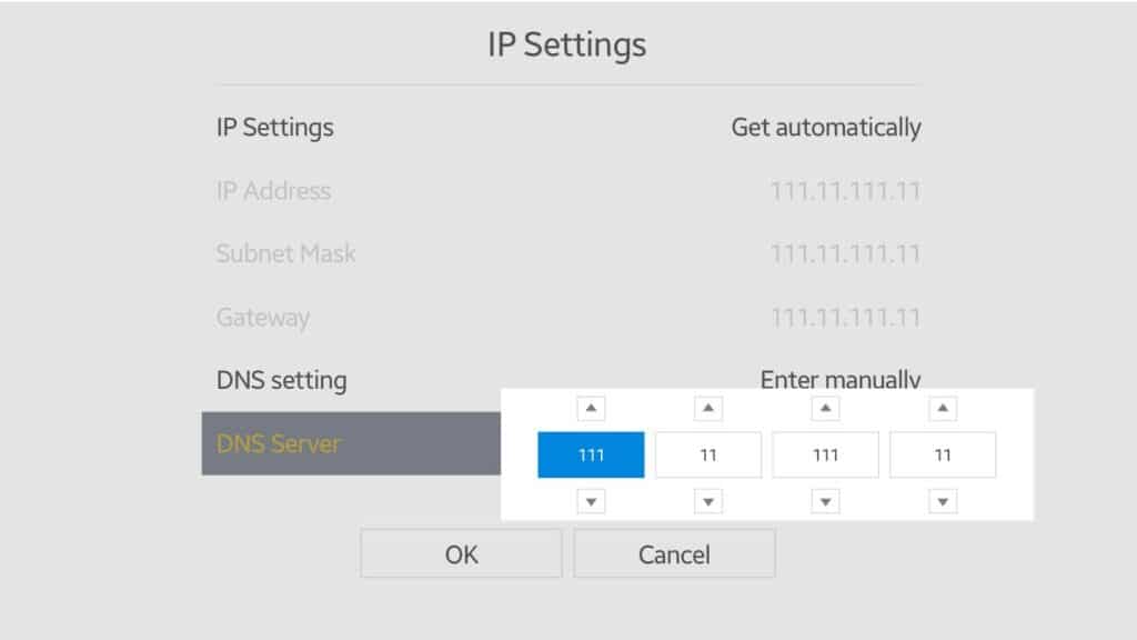 Samsung smart TV DNS configuration