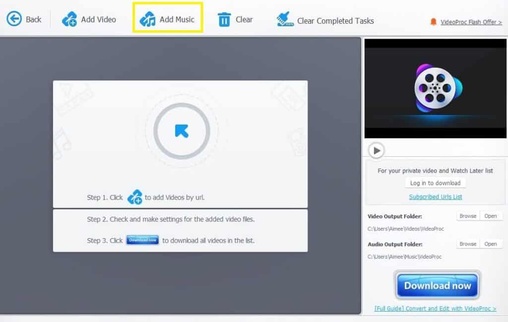 VideoProc Downloader add music option.