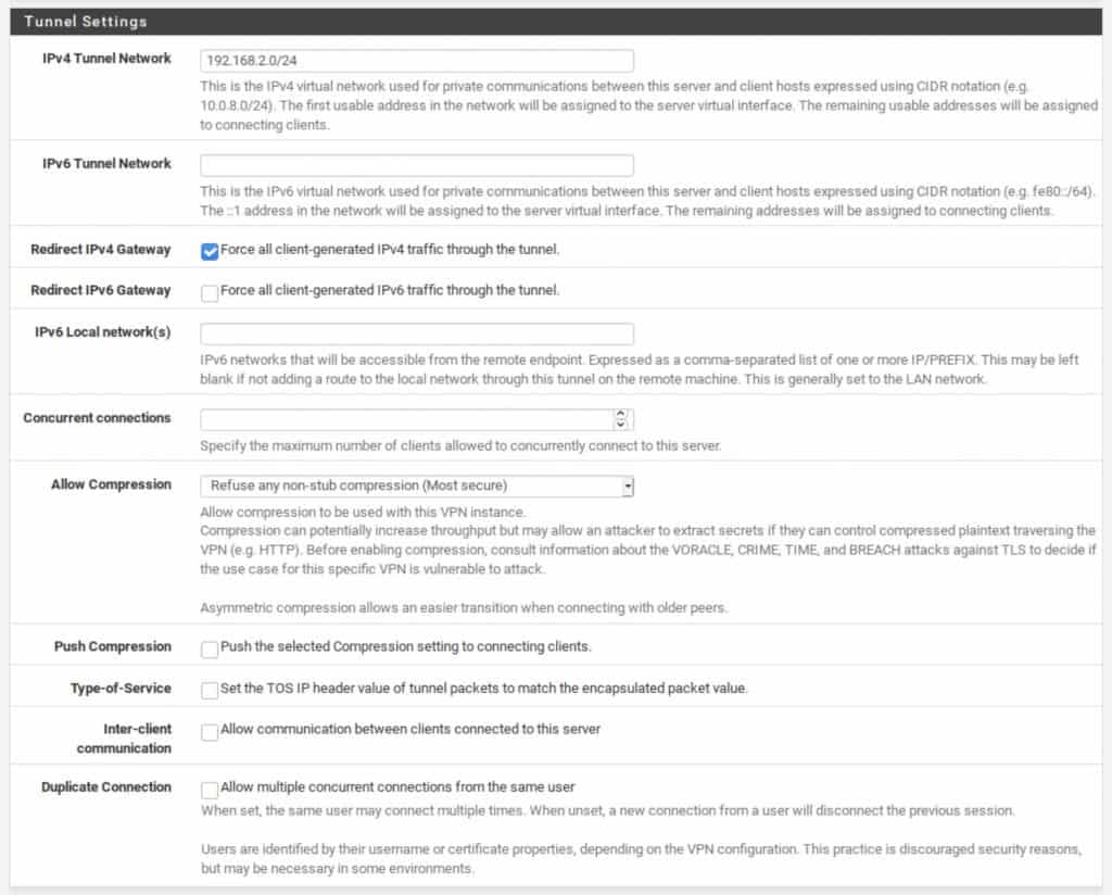 pfSense - Server - Tunnel Settings