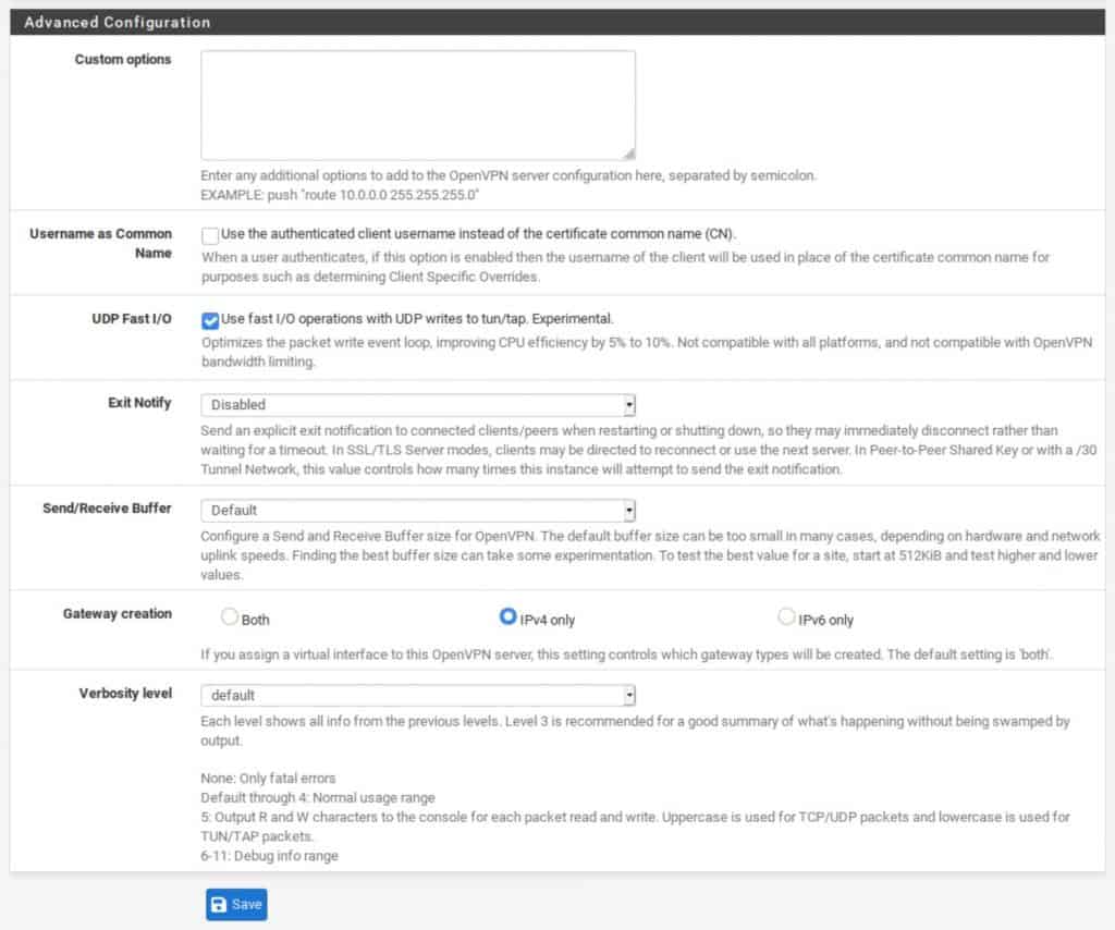 pfSense - Server - Advanced Configuration