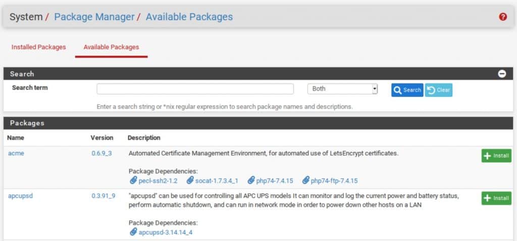 pfSense - Package Manager