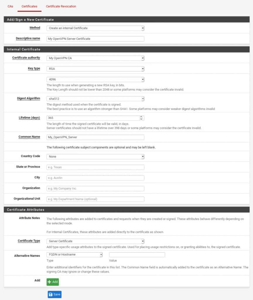 pfSense - Server Certificate