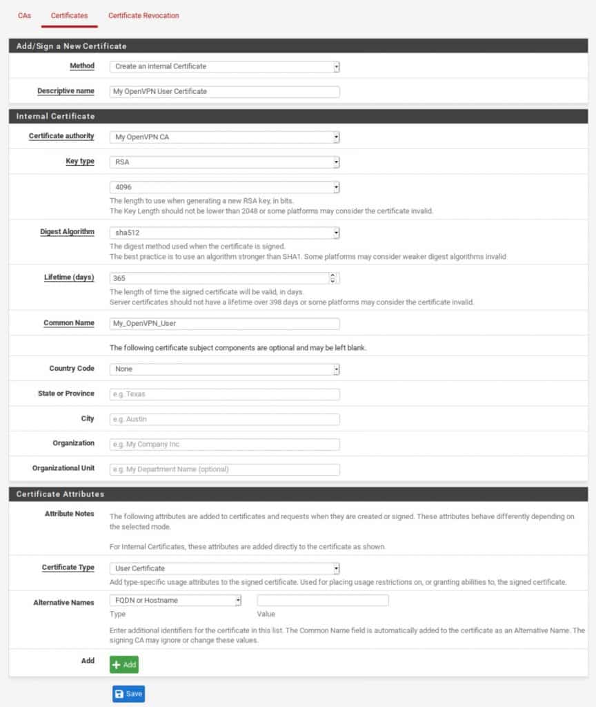 pfSense - User Certificate