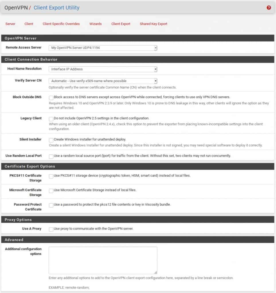 pfSense - Client Export