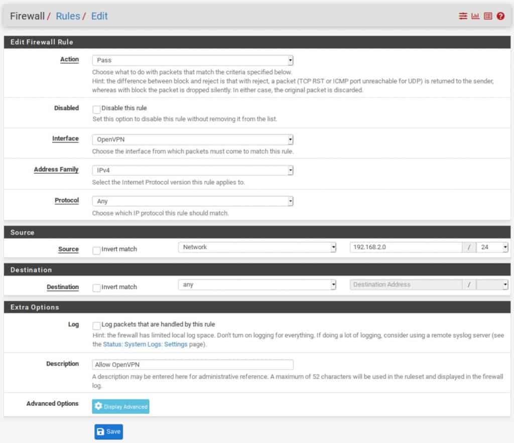 pfSense - Firewall - OpenVPN Rule