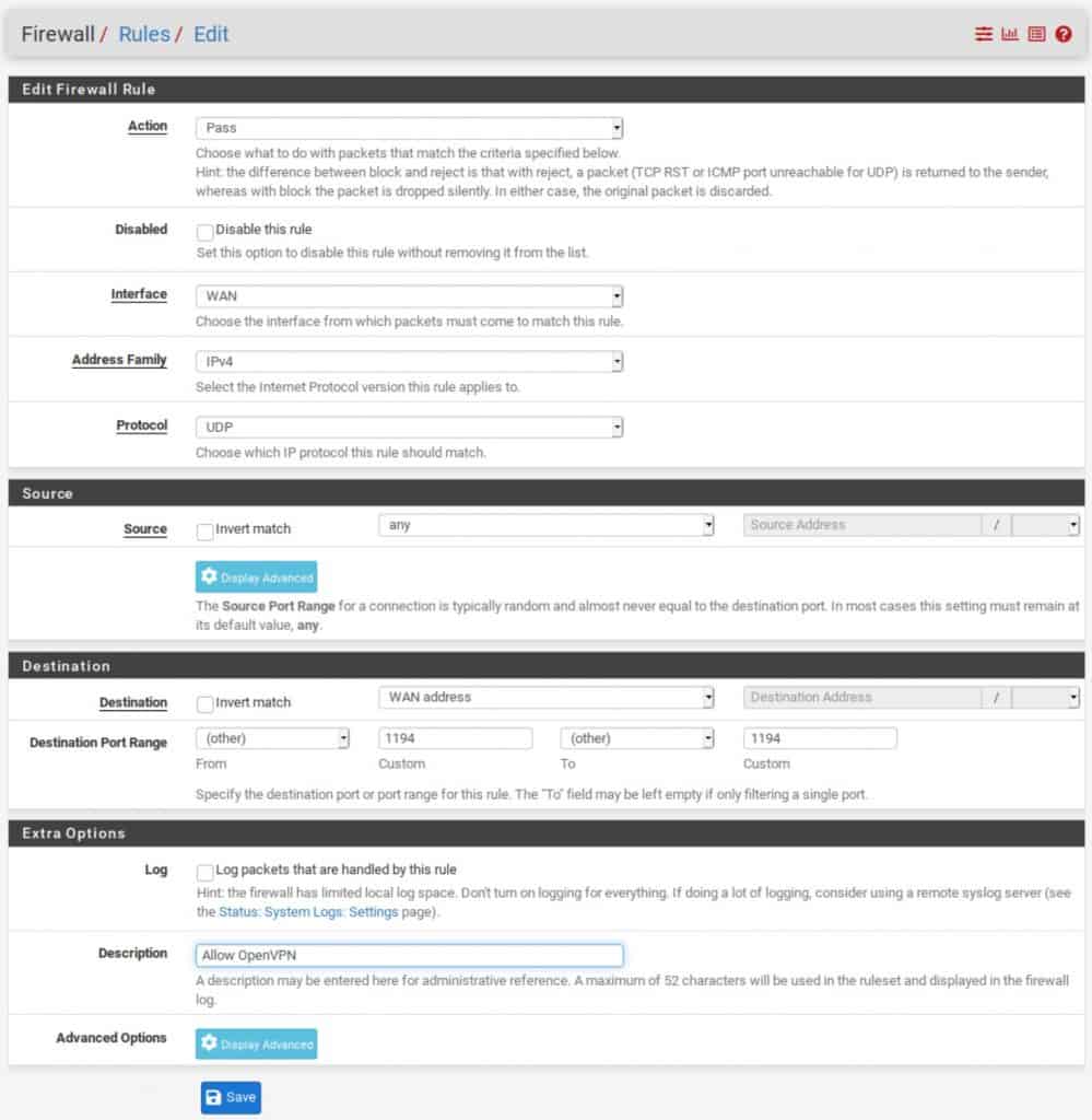 pfSense - Firewall - WAN Rule