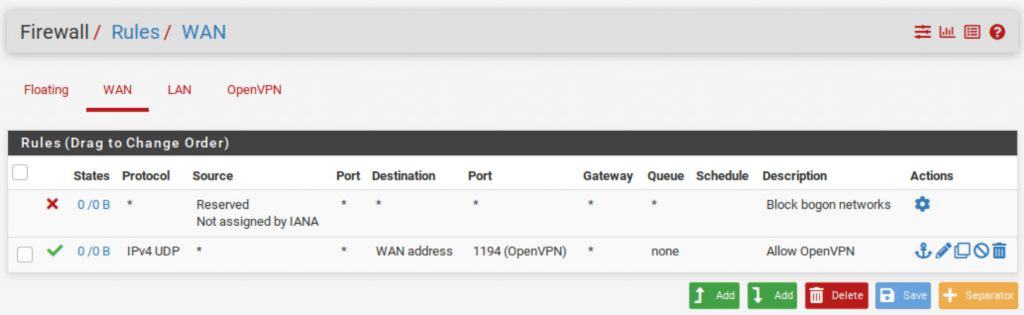 pfSense - Firewall - WAN Rule Created