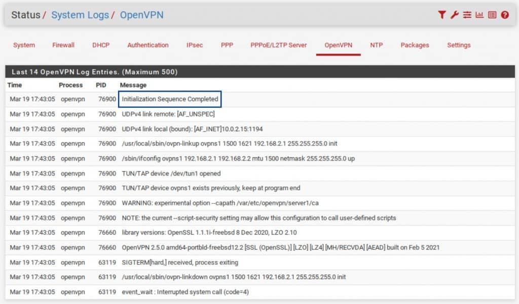 pfSense - OpenVPN Logs