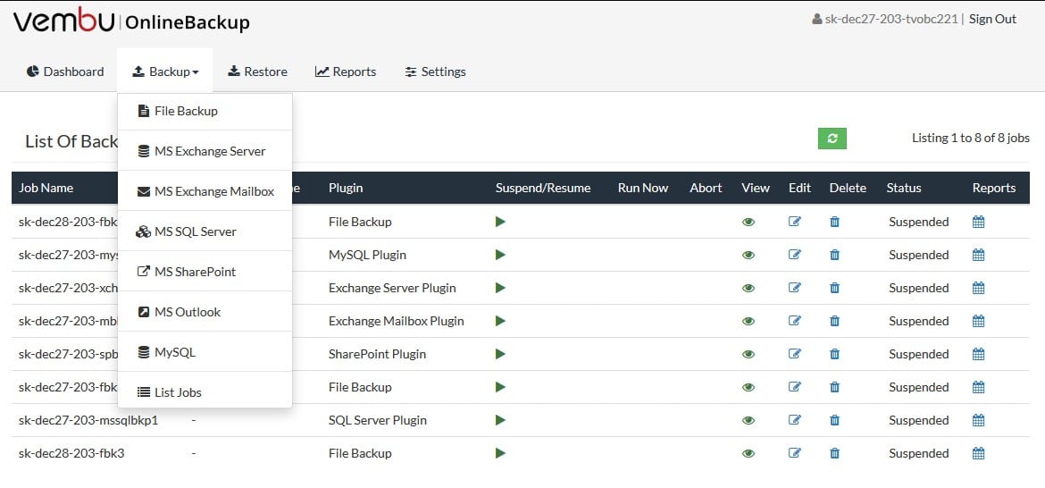 Vembu BDR SQL Server Backup