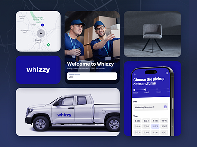 Design Elements of the Logistic Service | Whizzy branding car cargo courier delivery delivery app freight logistics logo map mobile app shipment shipping steps track tracking transport transportation trucking ui design