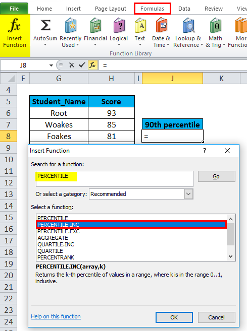 PERCENTILE Example 2-3