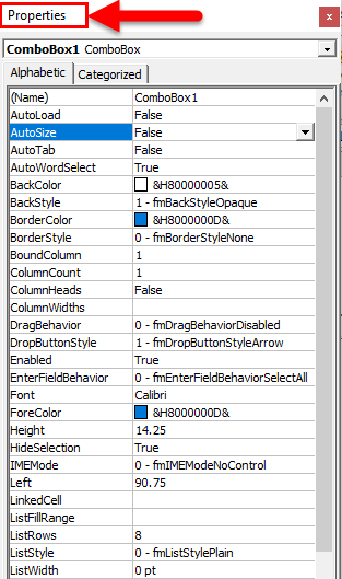 Properties dialog box Example 2-12