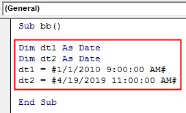 VBA DateDiff Example 1-7