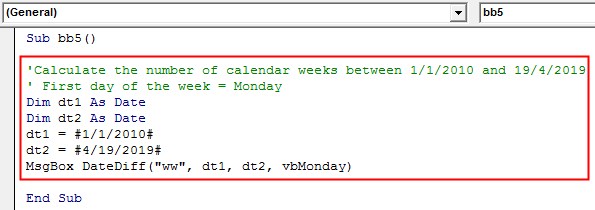 VBA DateDiff Example 2-10