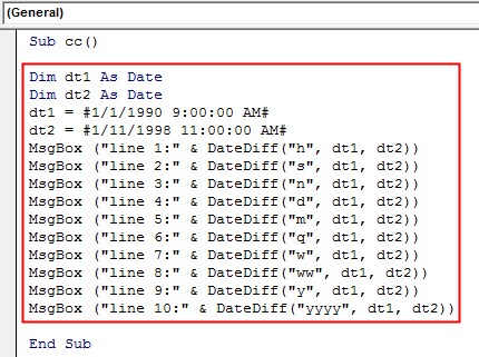 VBA DateDiff Example 2-11