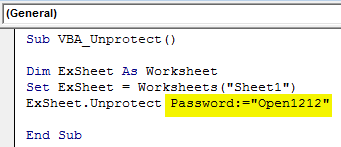 VBA Unprotect Sheet Example 1-5