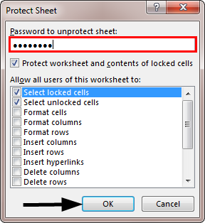 VBA Unprotect Sheet Example 1-8