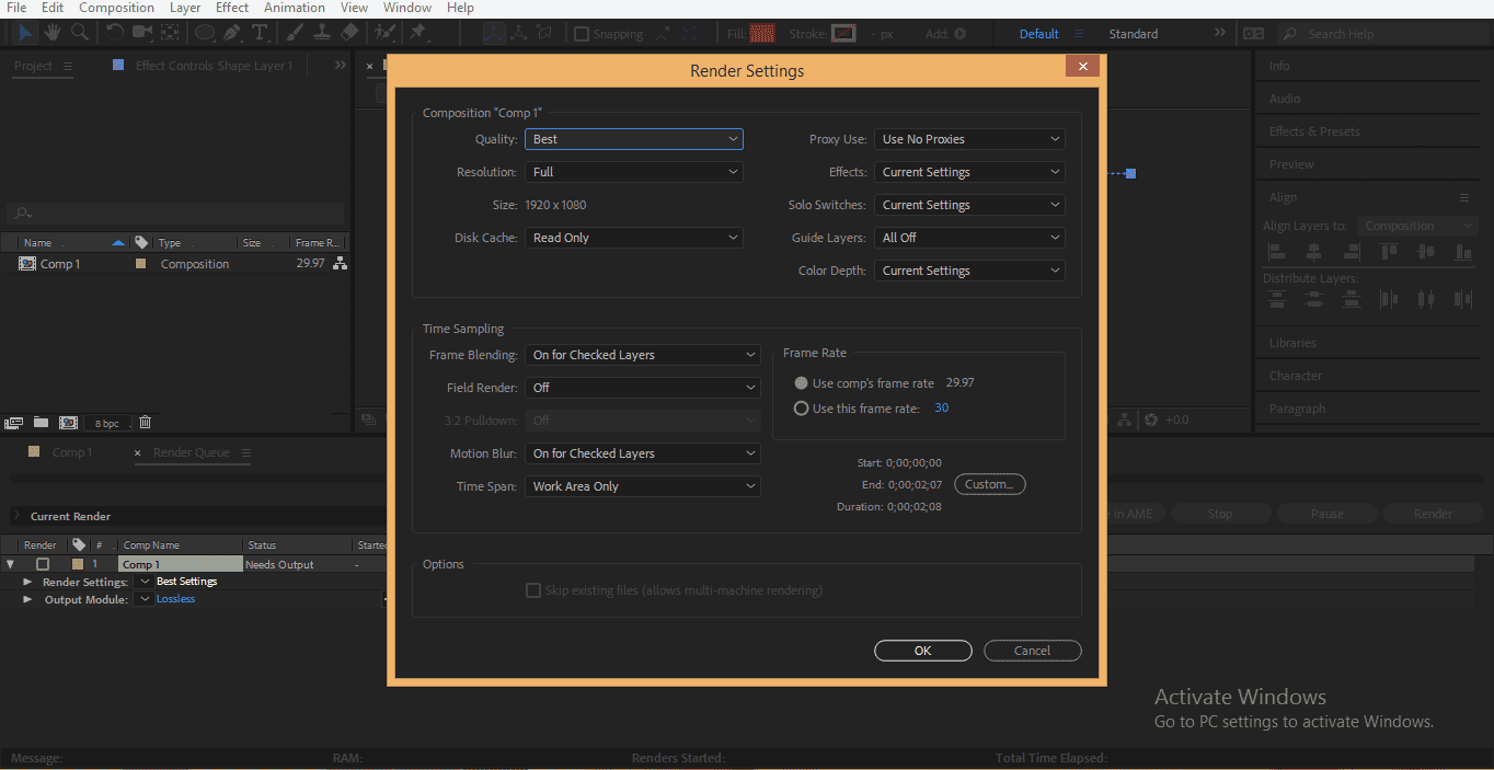 Render Settings Option