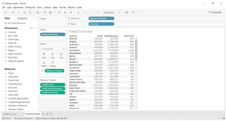 Tableau Fixed Function 7