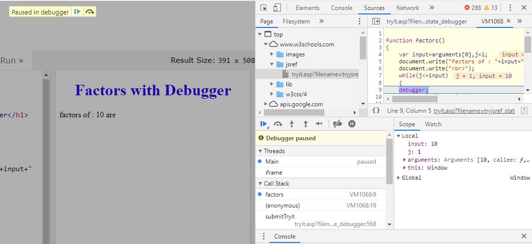 JavaScript Debugger 1-7