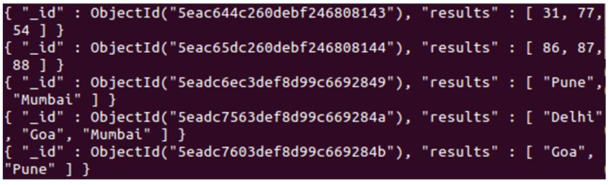 inserted few records with array values of string