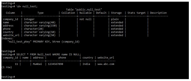 PostgreSQL IS NULL 1