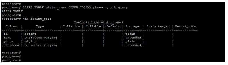 Alter column to change data type from integer