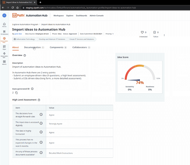 UiPath Automation Hub output 2