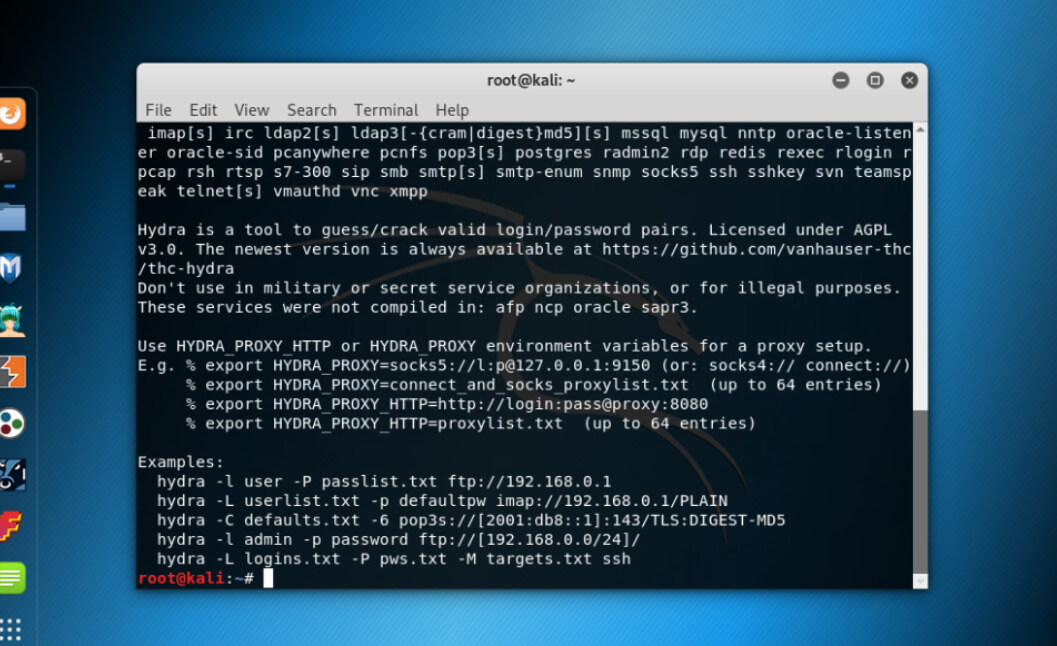 Kali Linux Hydra terminal