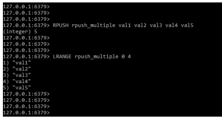 Redis RPUSH - Five Values