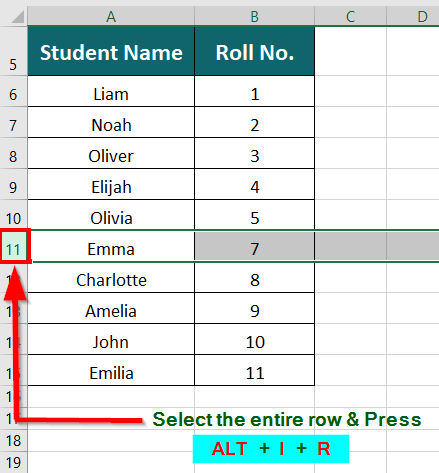 Insert Rows in Excel step