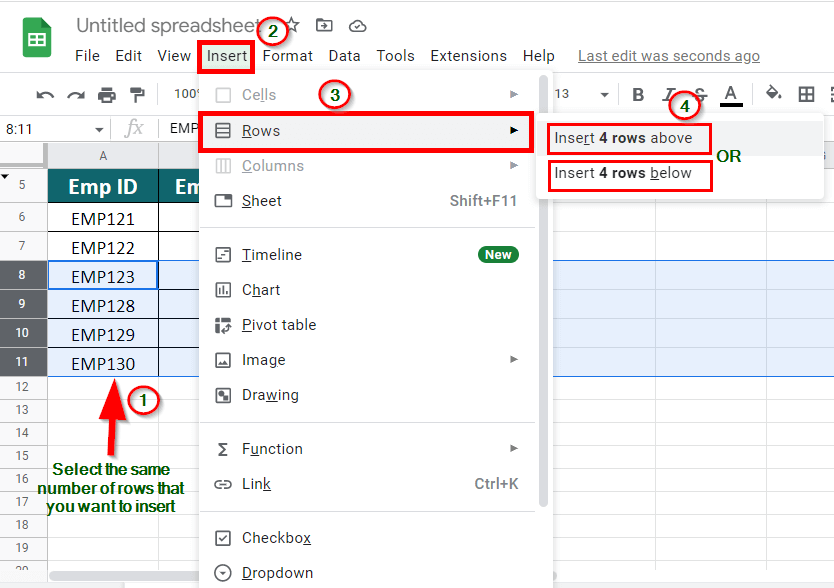 insert multiple rows in Google sheets