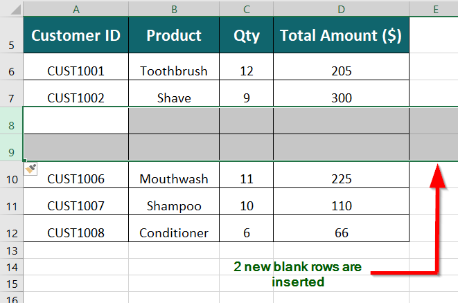 insert multiple rows in Excel 1