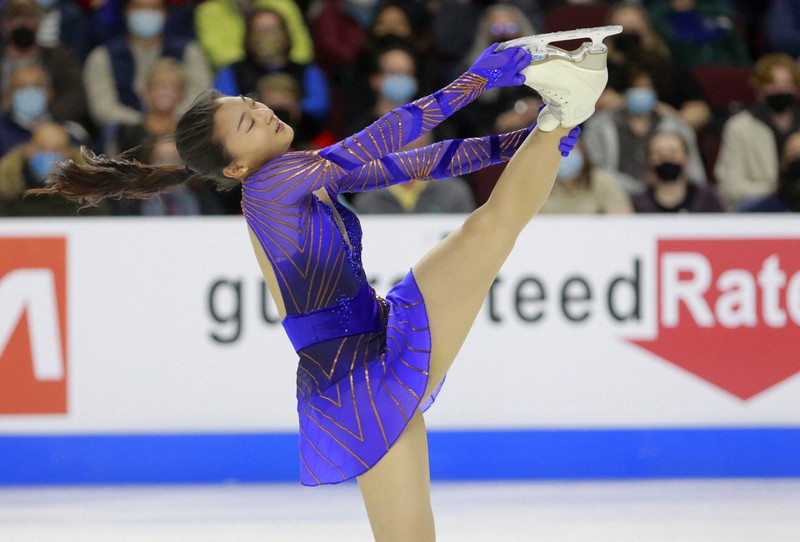 フィギュアスケートGPシリーズ・スケートアメリカ、女子フリーで演技する坂本花織＝10月24日、AP