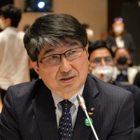 核兵器禁止条約の初の締約国会議で演説する長崎市の田上富久市長＝ウィーンで2022年6月21日、隅俊之撮影